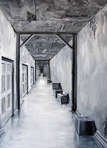 David O´Kane: Corridor, 2007, Öl auf Leinwand, 270 x 190 cm 
/Sammlung Silbersee

