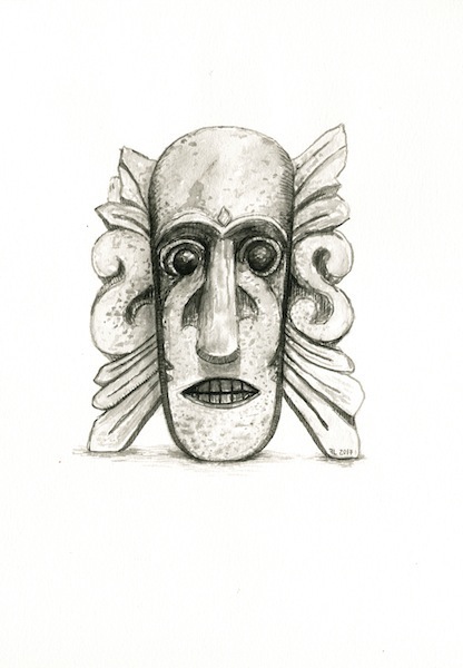 Fabian Lehnert, maske jakarta, 2017, Aquarell auf Papier, 32 x 24 cm

