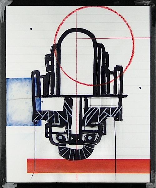Klara Meinhardt: Kult #7: Die Maske, 2017, Kohle, Tusche, Kreide, Stahl, 90 x 75 cm

