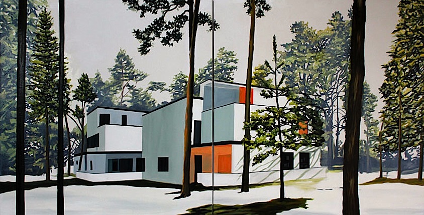 Eamon O´Kane: Haus Feininger Dessau [Walter Gropius], 2013, Öl auf Leinwand, 100 x 200, Diptychon

