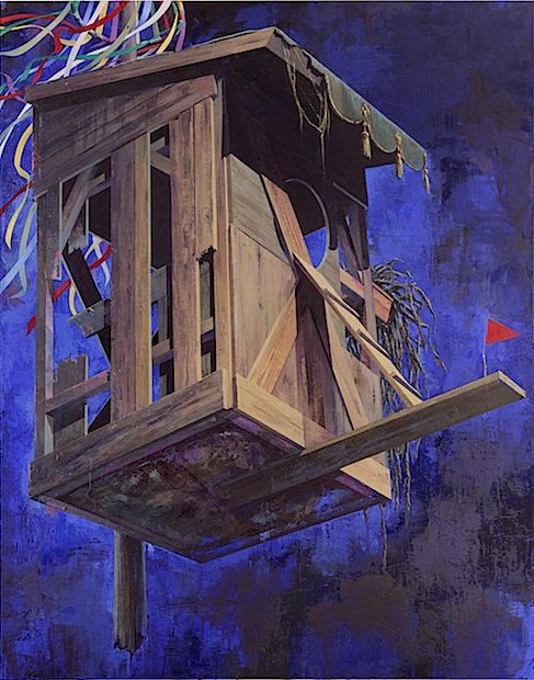 Katrin Heichel: Heim II [Richtfest], 2018, Öl auf Leinwand, 240 x 190 cm 

