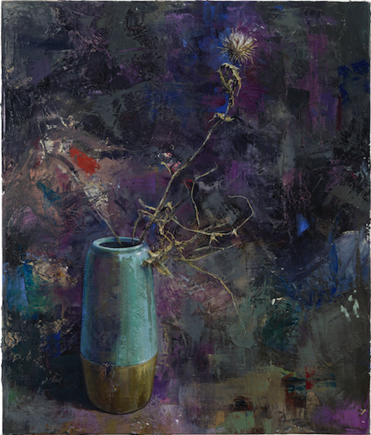 Katrin Heichel: Vase mit Distel, 2018, Öl auf Leinwand, 70 x 60 cm

