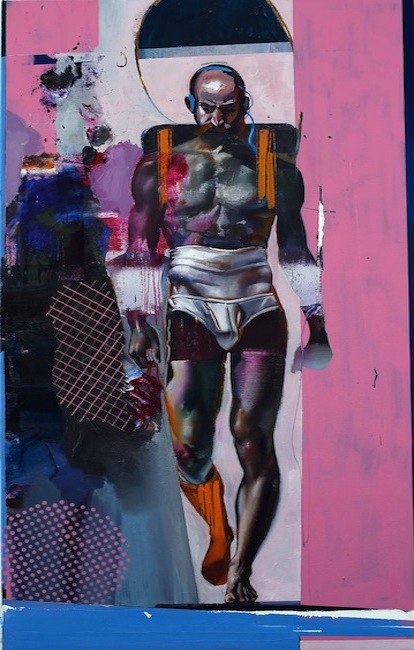 Rayk Goetze: Bote, 2019, Öl und Acryl auf Leinwand, 160 x 85 cm 

