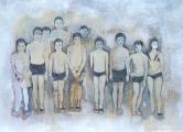 Miriam Vlaming: Aufstellung, 2012, Eggtempera on canvas, 110 x 140 cm

