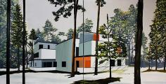 Eamon O'Kane: Haus Feininger Dessau [Walter Gropius], 2013, oil on canvas, 39⅜ x 78¾ inches /100 x 200 cm, diptych

