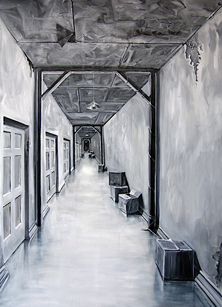 David O´Kane: Corridor, 2007, Öl auf Leinwand, 270 x 190 cm 
/Sammlung Silbersee

